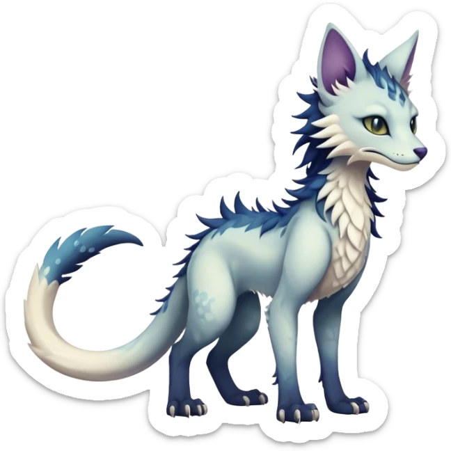 Kawaii dark edgy ethereal feline-vernid-sergal-fursona animal creature with a tufted tail full body with intricate markings  sticker