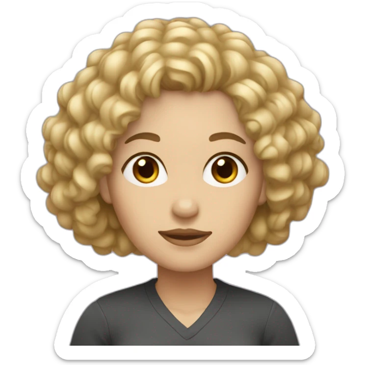 A white woman with curly dark brown hair and blonde streaks in the front sticker