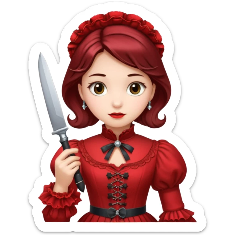 An emoji of a girl in red victorian dress with a knife in hand sticker