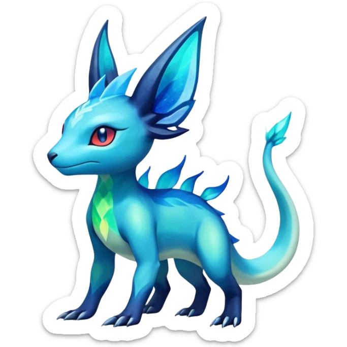 Colorful Iridescent Exotic Salandit-Aurorus-Glaceon-Fakémon-hybrid-creature (full body)  sticker