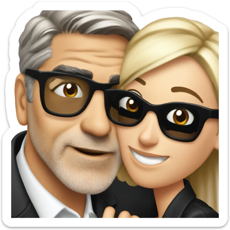 Hug hug hug George Clooney and blonde woman wearing black glasses  sticker