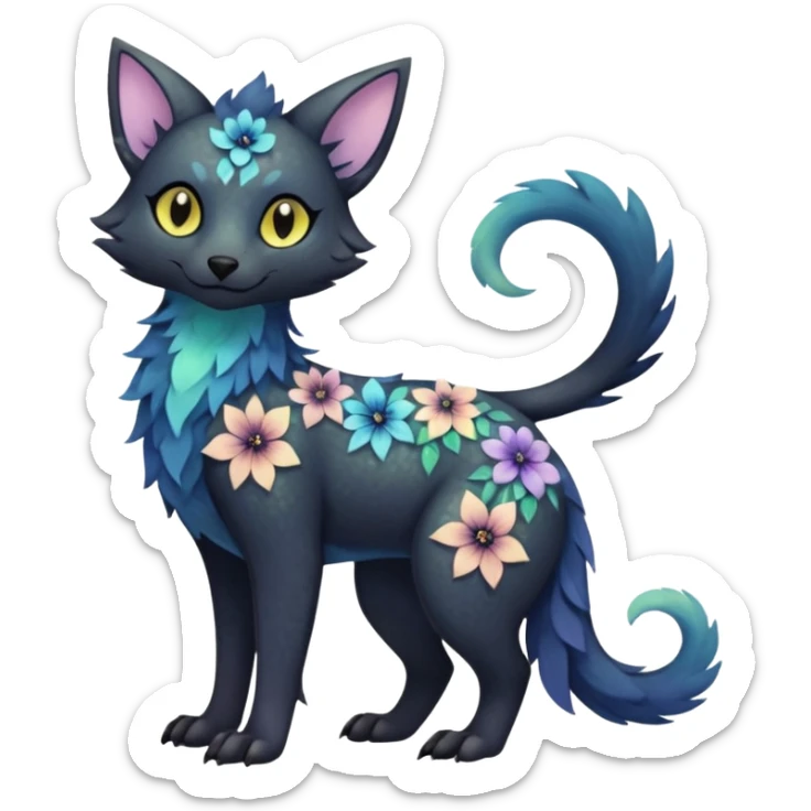 Multicolored sparkly pastel dark iridescent light pale gloomy spooky cute adorable pretty cool elegant realistic floral exotic Trico-Bolthund-Luxray-Falvie-Fionbri, full body sticker