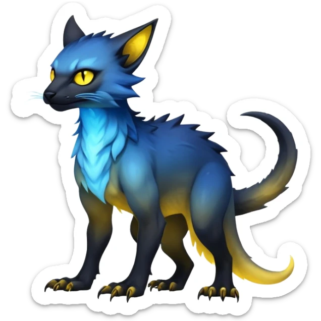  Cool Edgy blue-yellow-black-gradient ethereal badass Fionbri-Vernid-Trico-animal-creature full body  sticker
