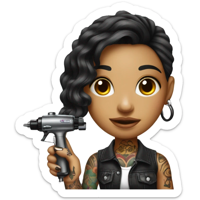 Tattoo artist with tattoo gun. The artist is Hispanic girl  sticker