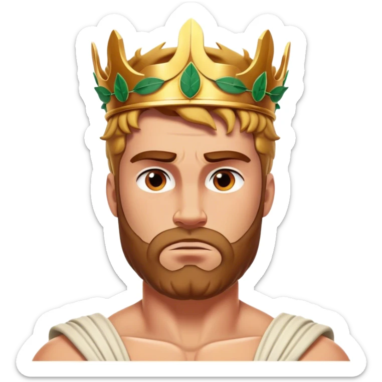 Cinematic Realistic Hercules Portrait, depicted with lifelike, sun-kissed skin and a robust, muscular physique that radiates both power and gentle nobility. His intense, kind eyes and regal expression are complemented by classical Greek attire and a laurel crown, rendered under dynamic lighting that highlights every chiseled detail. sticker