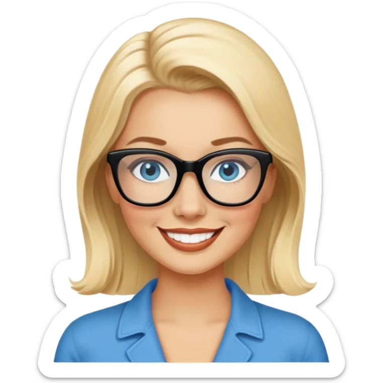 Photo Realistic 50's pin up,  blonde, black glasses and blue eyes full figure sticker