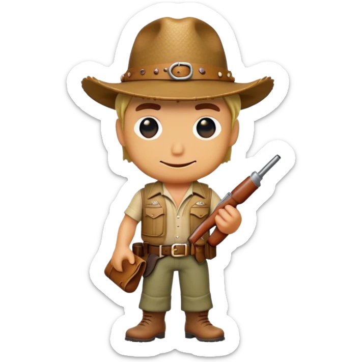 Cinematic Realistic Crocodile Dundee Pop Culture Emoji, depicted with rugged charm and adventurous spirit rendered with lifelike detail and cinematic lighting. sticker
