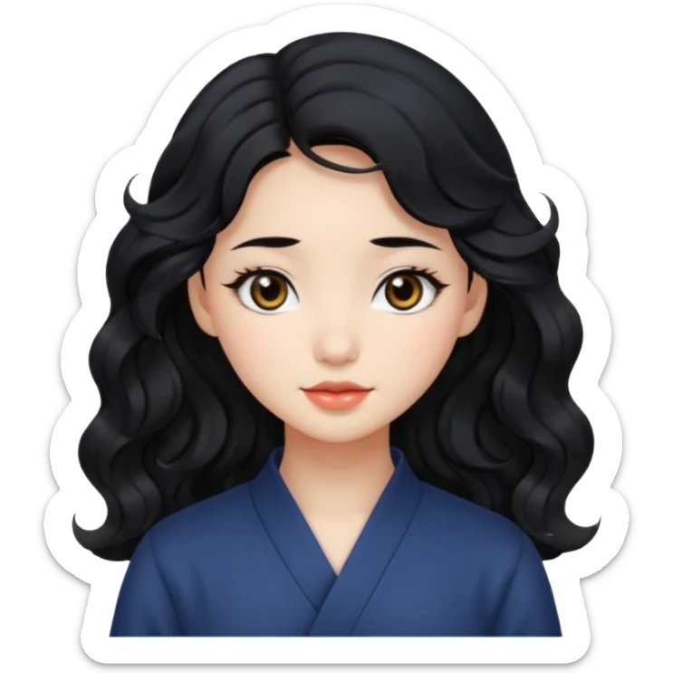 Beautiful girl,Black hair,wavy hair，long hair,Black eyes,Chinese sticker