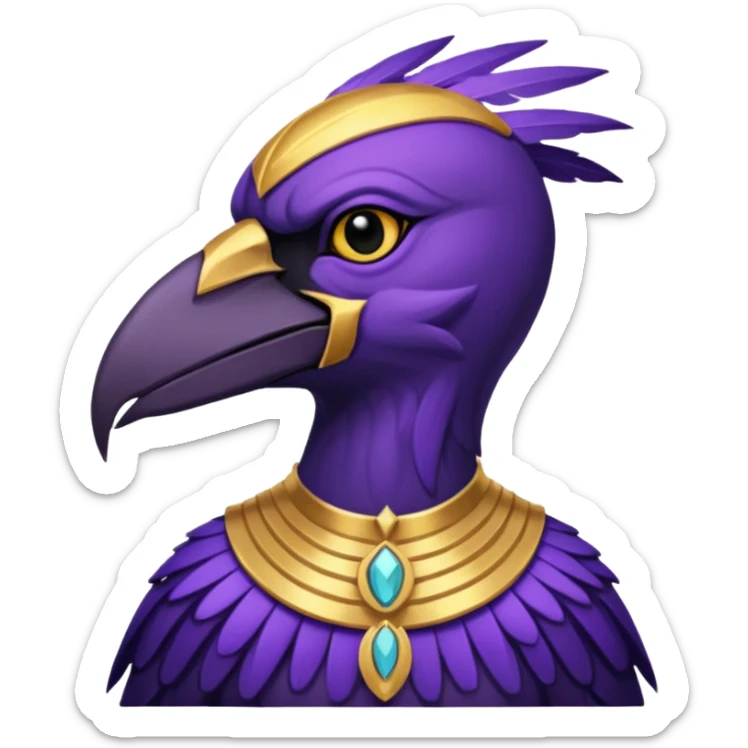 A male purple crow character inspired by the Ancient Egyptian god Sutekh/Set. Purple with gold accents and a gold Gemini emblem  sticker