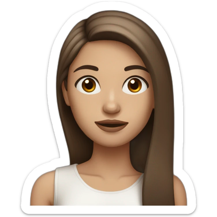 long brown hair skinny girl with straight hair, thin face and makeup from head to chest And dark brown eyes sticker