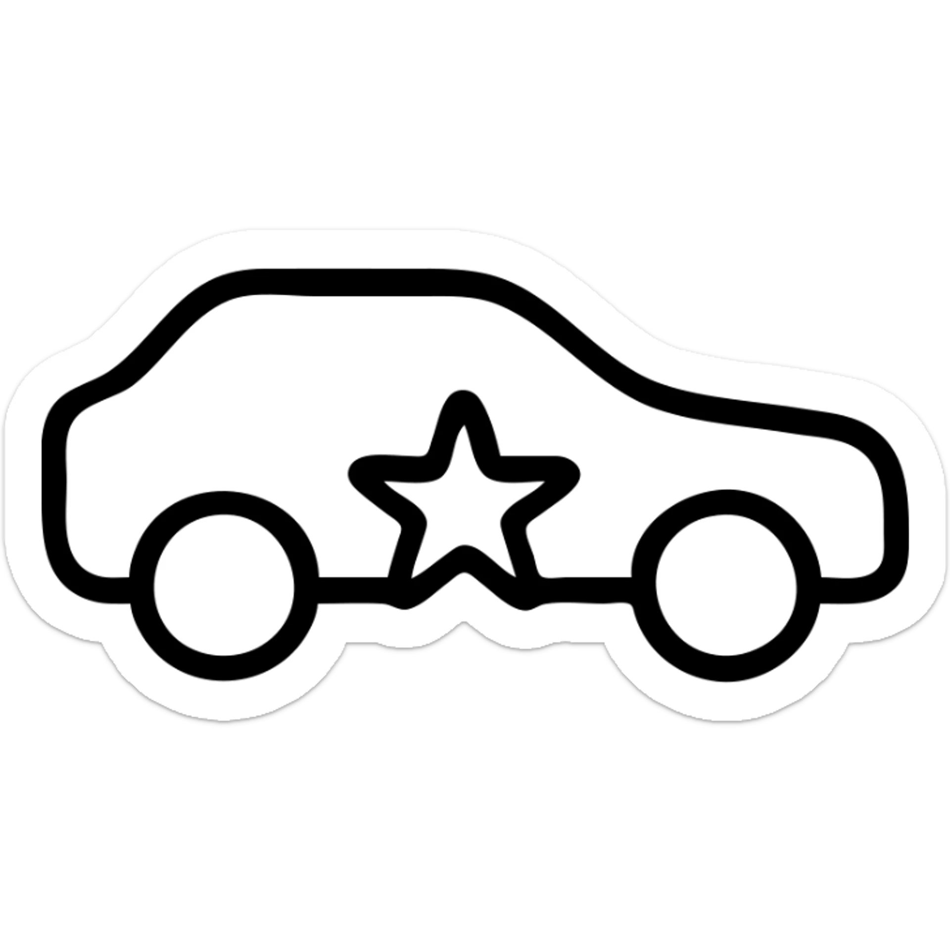 outlined icon of a small star on the glossy black body of a premium vehicle, clean lines, subtle reflections, modern and simple sticker