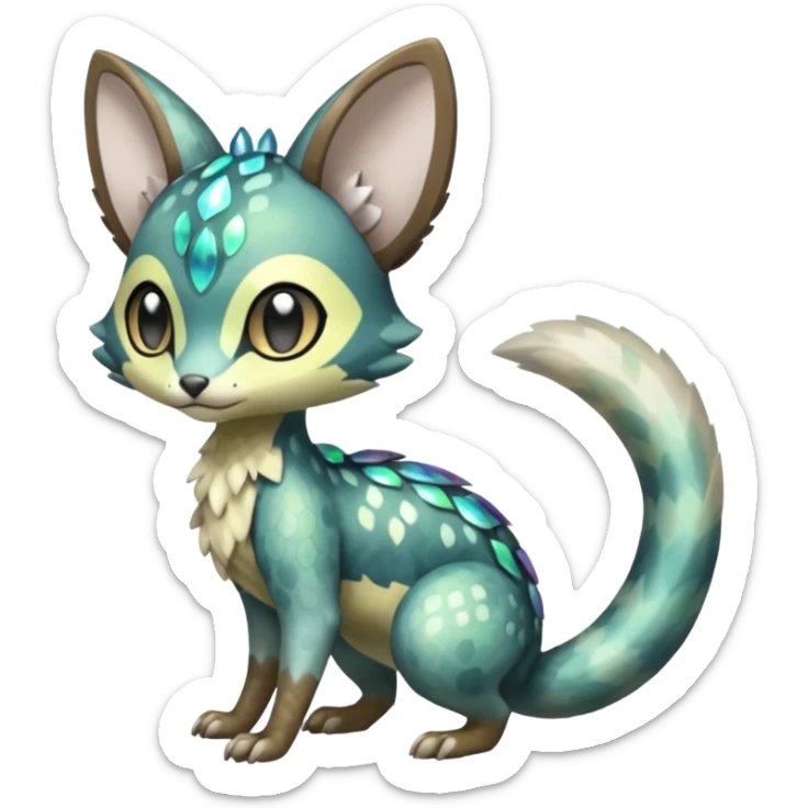 Shiny furry scaley Meloetta-Vernid-Trico-Genet-Pokémon-Fakémon-hybrid-fusion-creature sticker