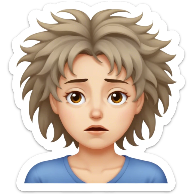 Cinematic Funny Aurora Portrait Emoji, Looking confused as she wakes up, hair a complete mess, blinking sleepily, the struggle of waking up beautifully captured in a hilarious yet endearing moment! sticker