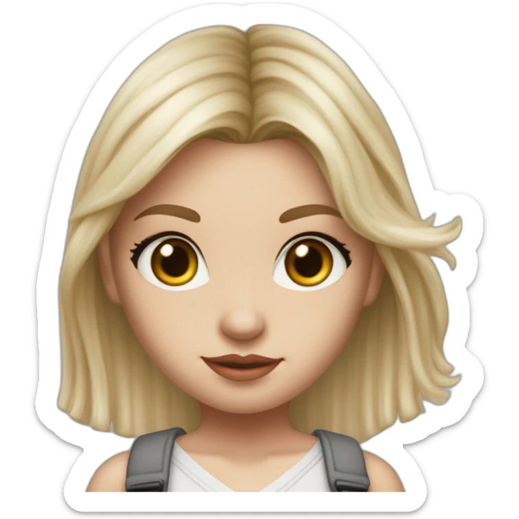 hyperrealist caucasian girl, long straight blonde hair, white v-neck laced crop top, grey mini pencil skirt sticker