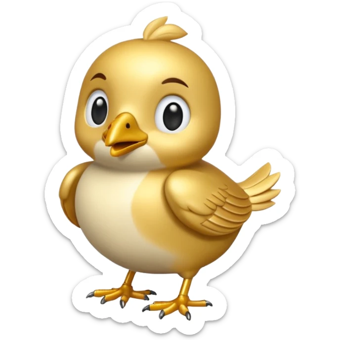 3D emoji of a small golden and cream bird in Apple Memoji style, soft studio lighting, glossy finish, black background, minimalistic and centered. sticker