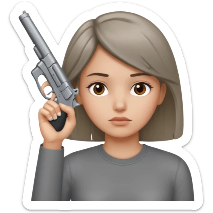 Girl holding a gun hand to head not real gun but made with a han sticker