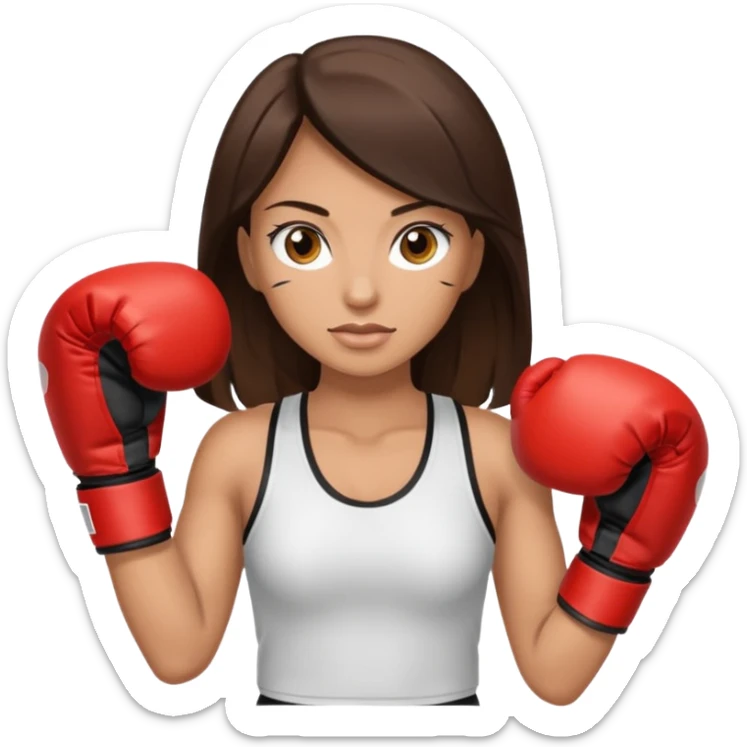 An woman with long dark brown hair light brown eyes in boxing gloves sticker