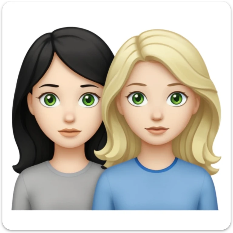 wavy black haired and pale skined green eyed girl with dark golden blonde wavy haired pale skined light grey blue eyed girl sticker