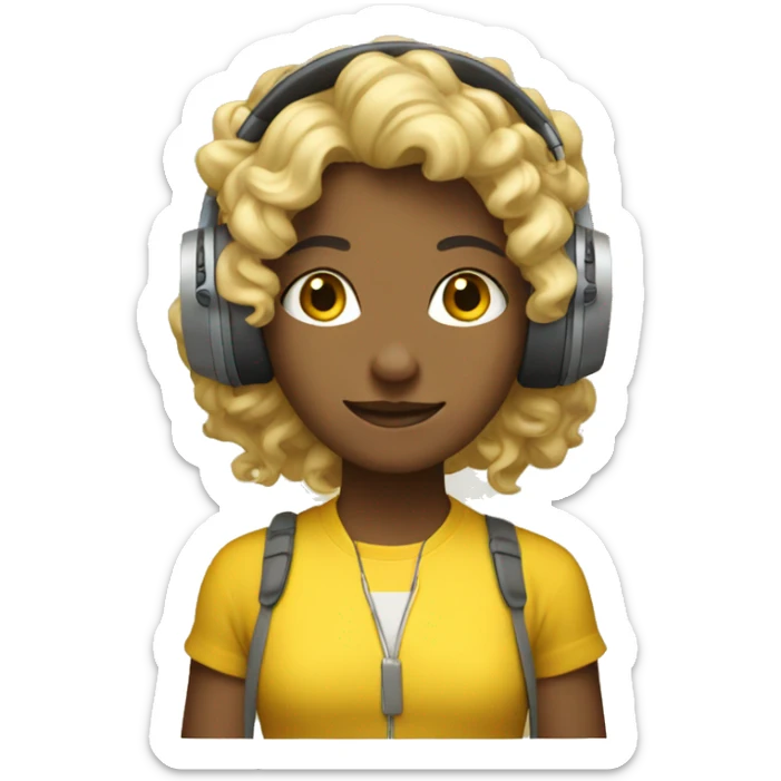 dark blondie wearing  Curly hair headphones yellow Clothes sticker