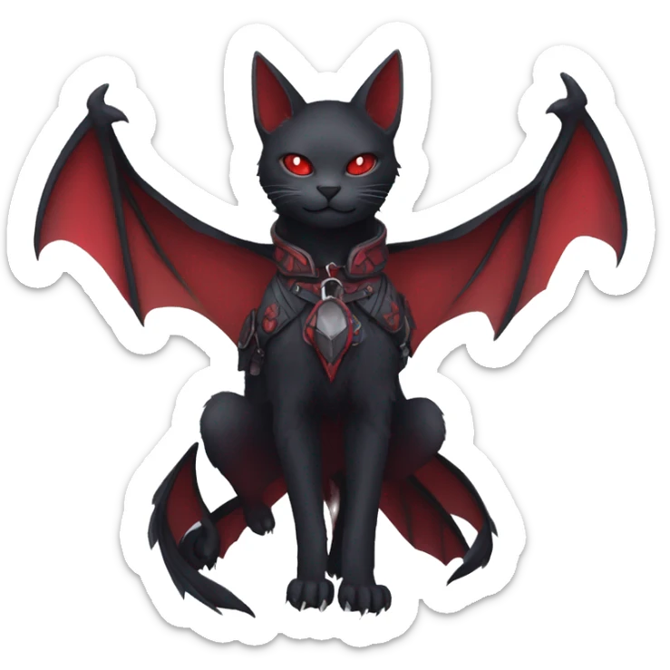 cool kawaii edgy black red ethereal fantasy nargacuga-bat-cat-Fakemon collar harness full body sticker
