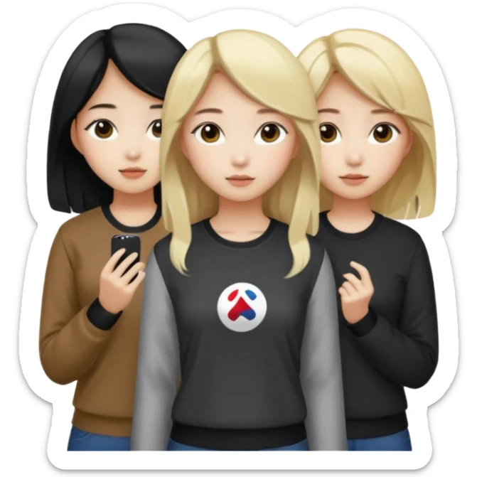 Korean 4 girls, hair colors: 1 blonde, 2 black, 1 brown sticker
