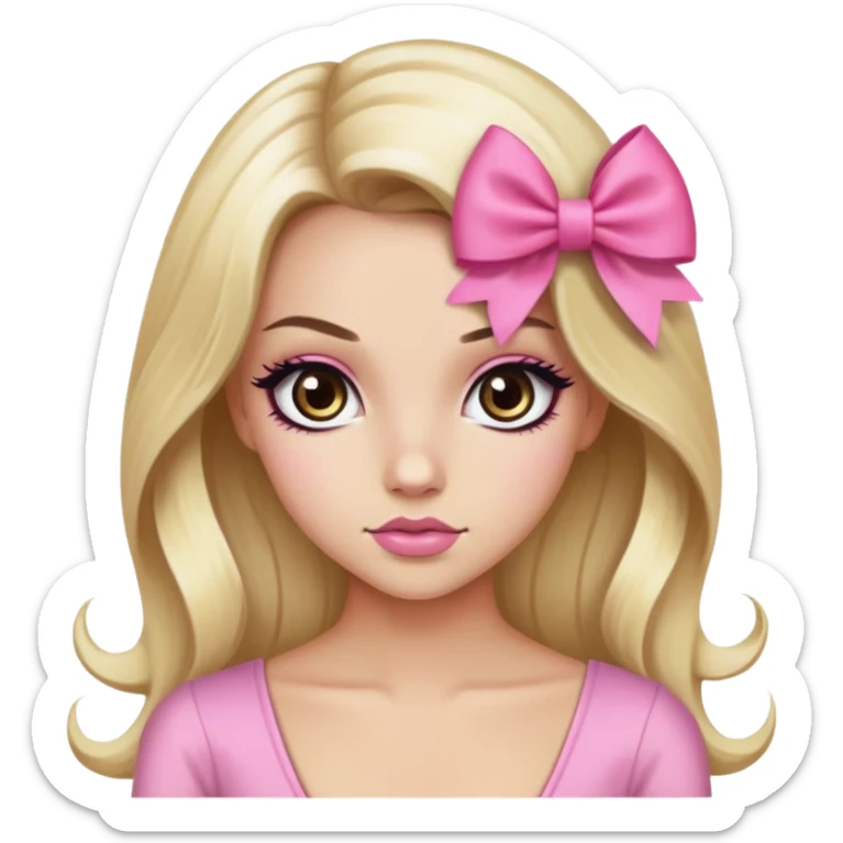 pretty pink bow long hair blond baddie with eyeliner and brown eyes sticker