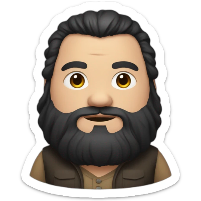 Short man with lots of black hair and beard, very fat, dressed like a bum taht looks like hagrid sticker