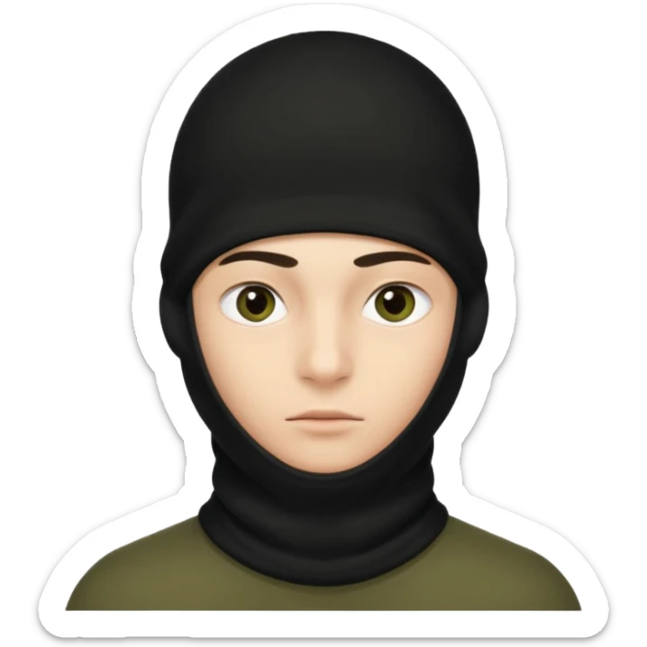 Un joven con un pasamontañas negro que solo le deje ver los ojos y cejas sticker