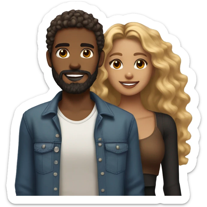 light brown skin girl with long curly brown and blonde highlights curly hair and her boyfriend with black beard and medium brown skin  sticker