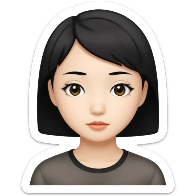 Asian pretty girl with black color short hair and black eyes sticker
