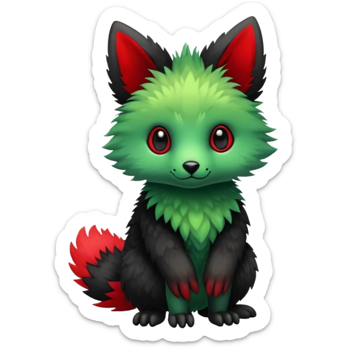 Kawaii Cute Edgy Black Green Red Vernid-Trico-animal-creature full body sticker
