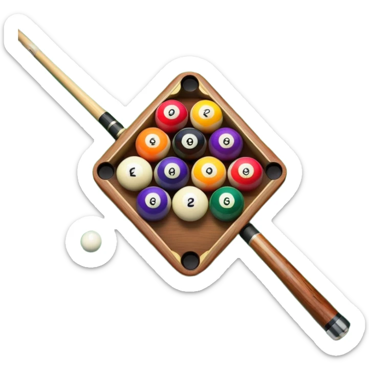 A close-up of a pool cue aimed at a set of colorful billiard balls resting on a green felt table. The focus is on the cue stick and the arrangement of balls, with subtle details of the game’s texture and atmosphere, emphasizing the precision and skill of billiards. sticker