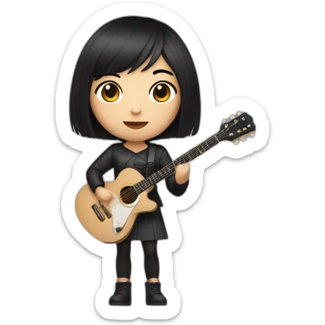 wthite skin woman with black short hair and chinese eyes playing a guitar sticker