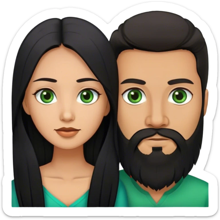 Couple Indonesian with long black hair, brown eyes and Latvian with black beard, green eyes  sticker