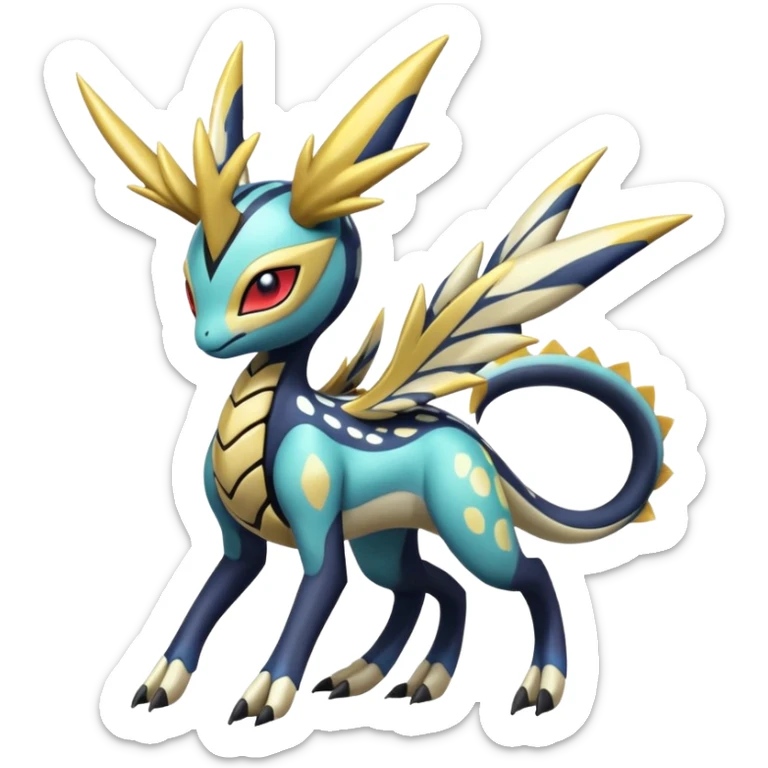 tribal tropical hot spotted Meloetta-Dialga-Giratina-Noibat-Pokémon-Fakémon-fusion-hybrid-creature sticker