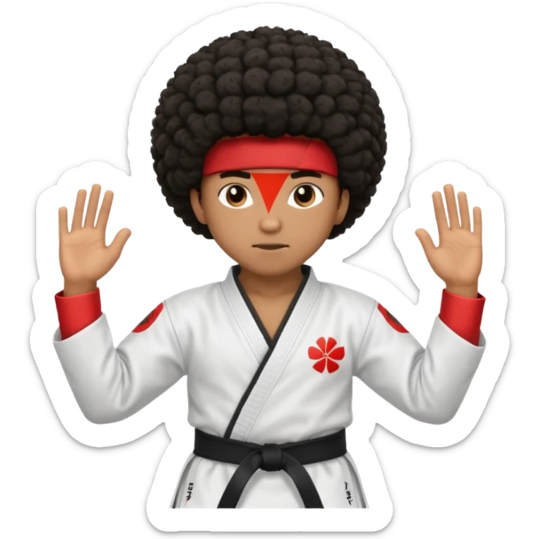 black karate instructor with afro hair and a low taper haircut, and a small fade on the sides sticker