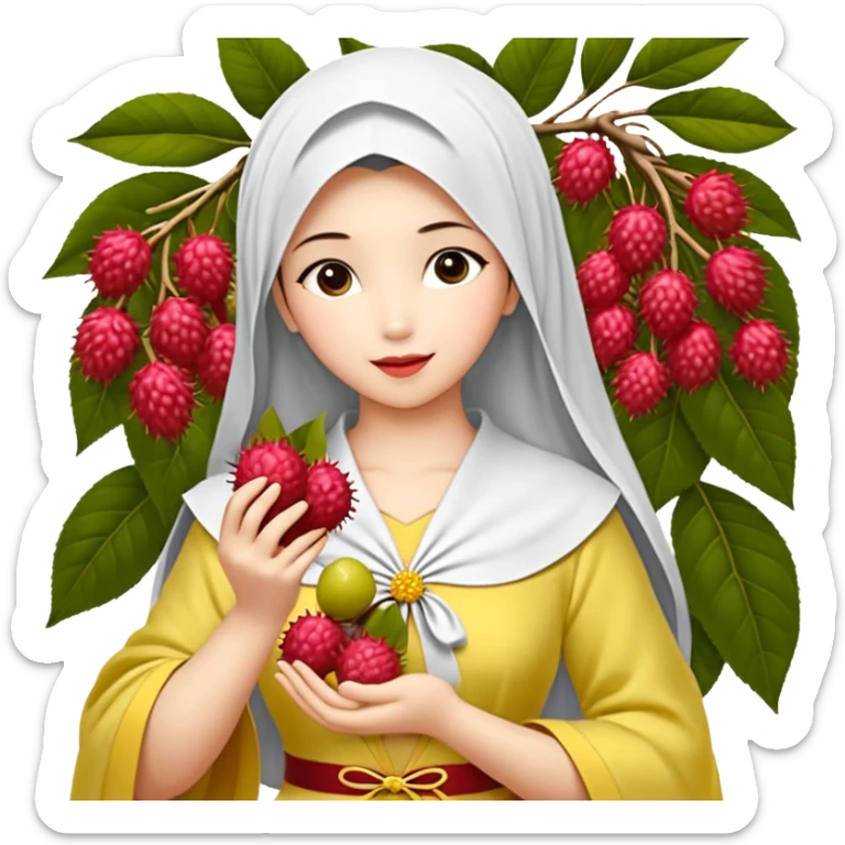 Cewek manis berambut pirang di gerai indah seperti Belle (princess Disney) memakai gaun kuning dan dia memakai bunga cantik di atas rambutnya rambutnya tertiup angin dan dia tersenyum manis sticker