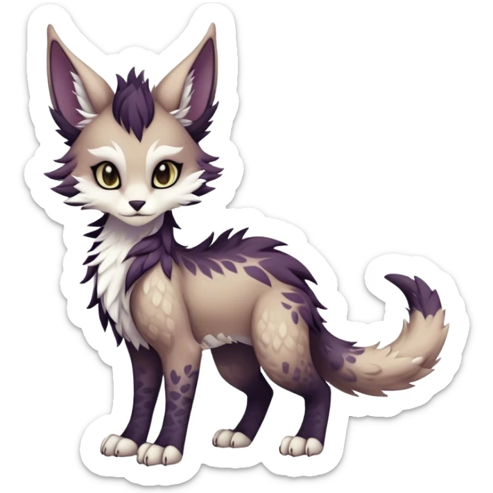 Kawaii dark edgy fantasy ethereal feline-vernid-sergal-fursona animal creature with a tufted tail full body with intricate markings  sticker