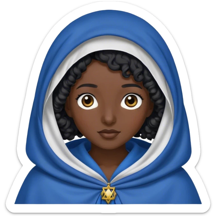 Mujer hebrea con manto azul y pelo negro rizado y con la cabeza tapada con un velo sticker
