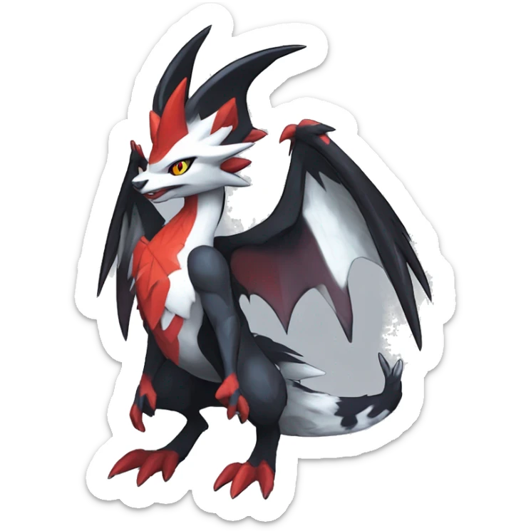 Black Cool Edgy Anthro Noivern-Nargacuga-Silvally-Sergal-Fakémon  with White and Red Edgy markings sticker