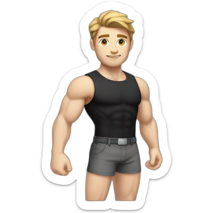 Pale skinned Fit Man With the biceps and brown hair in black shirt and gray shorts sticker