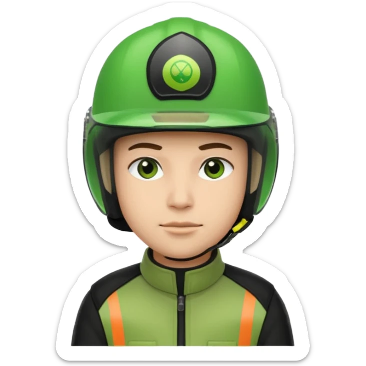 ojek online driver, using motorbike, the helmet is green. green jacket, not green motorbike (maybe a black jacket with green stripes just a little) then please make the driver not looking at "camera". the first one is good. but can you make the driver just look at the road not looking at me sticker