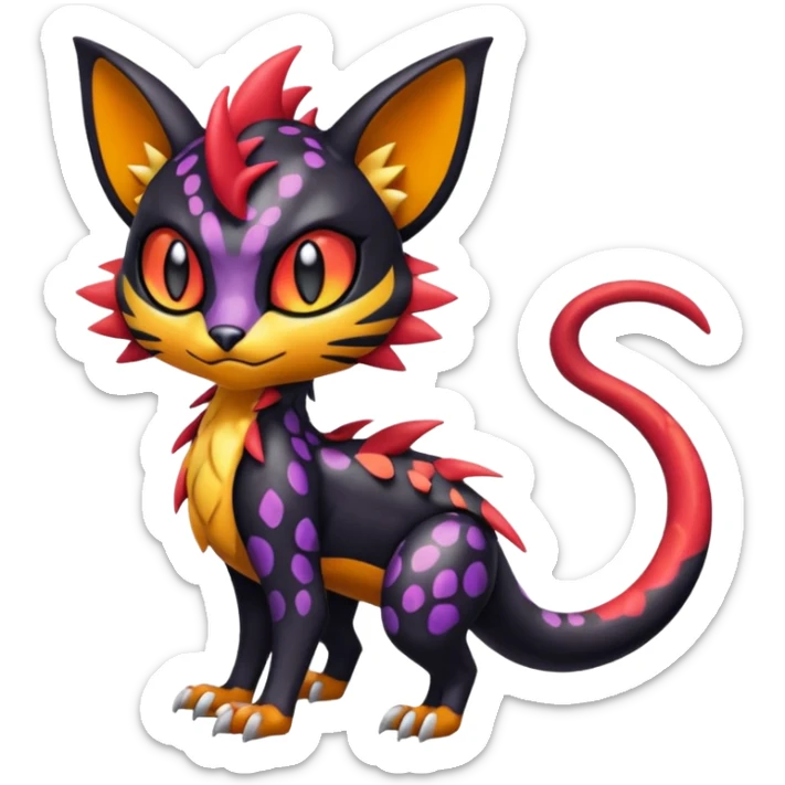 Spooky Colorful Scaley Shiny Liepard-Noivern-Litten-Sprigatito-Pokémon-fusion-creature (full body) sticker