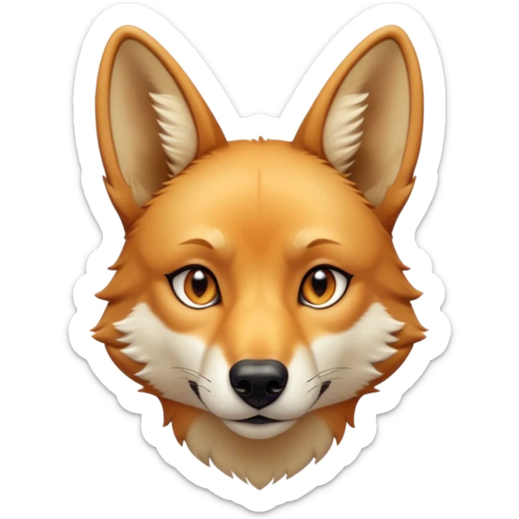 Cinematic Noble Dingo Portrait Emoji, Poised and regal, with a lean, agile build and a short, sandy-tawny fur that speaks of the wild outback, deep-set soulful amber eyes and alert ears, Simplified yet sharp and sophisticated features, highly detailed, glowing with a soft, dignified glow, high shine, intelligent and resourceful, stylized with an air of untamed elegance, focused and attentive, soft glowing outline, capturing the essence of a watchful and confident wild canine, so majestic it feels as though it could trot out of the screen with effortless authority! sticker