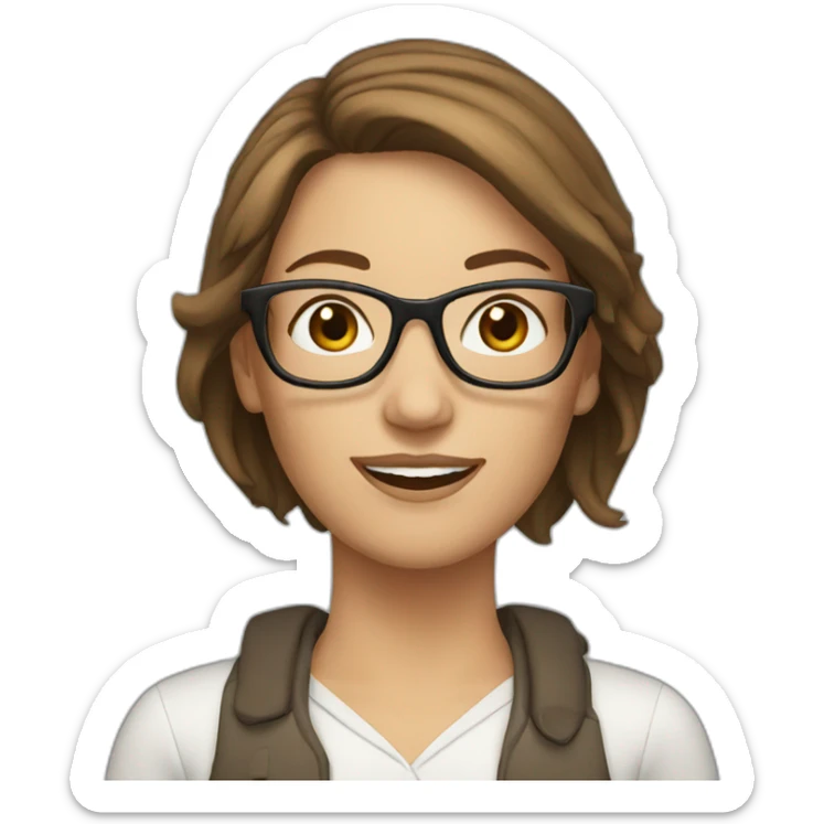 white woman with brown hair and glasses sticker
