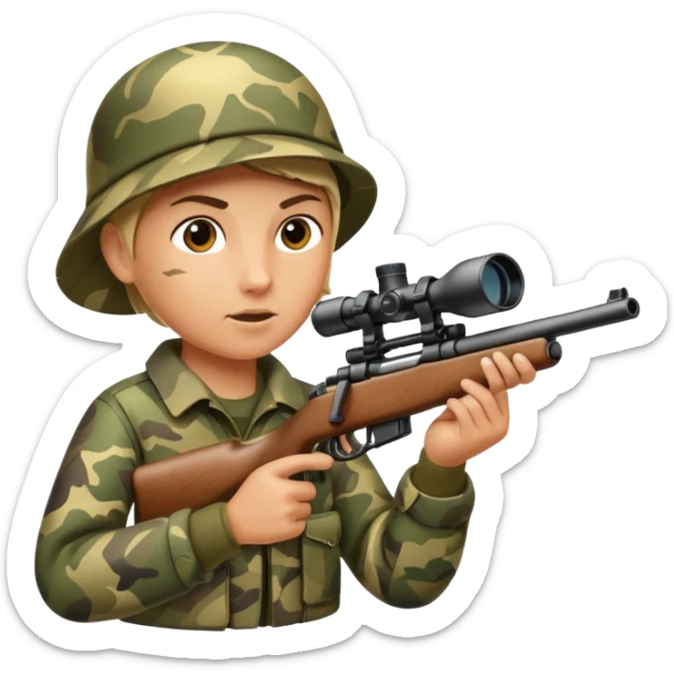 deer hunting. bolt action rifle with a scope mounted to the top of the gun barrel  sticker