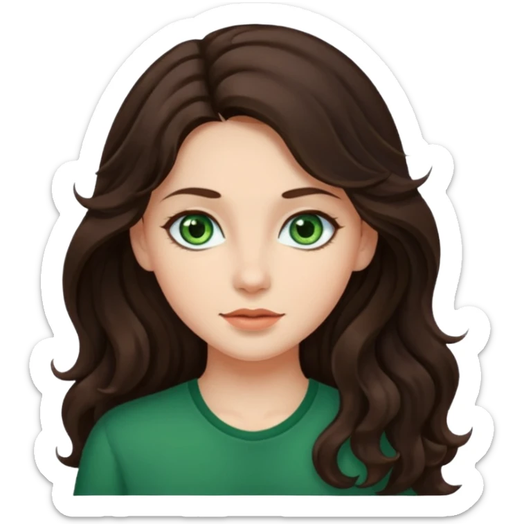 iOS style emoji. A girl with long dark brown wavy hair. sticker