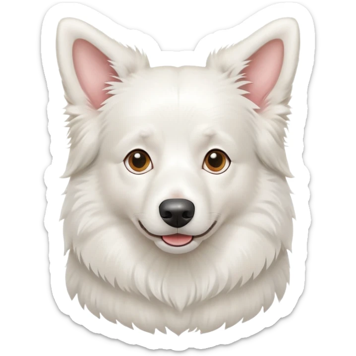 A pure white Border Collie dog sitting, with fluffy fur, alert pointed ears, and friendly expression sticker