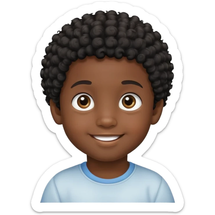 smiling face, toddler boy, African, big eyes, dark skin, black curly hair sticker