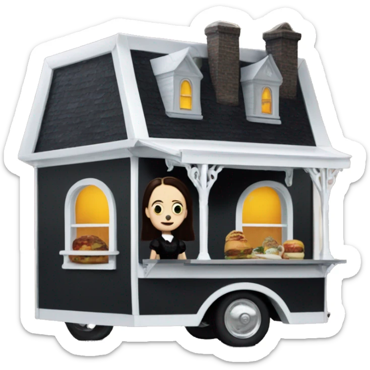 Realized Wednesday Addams haunted dream house on food truck  sticker